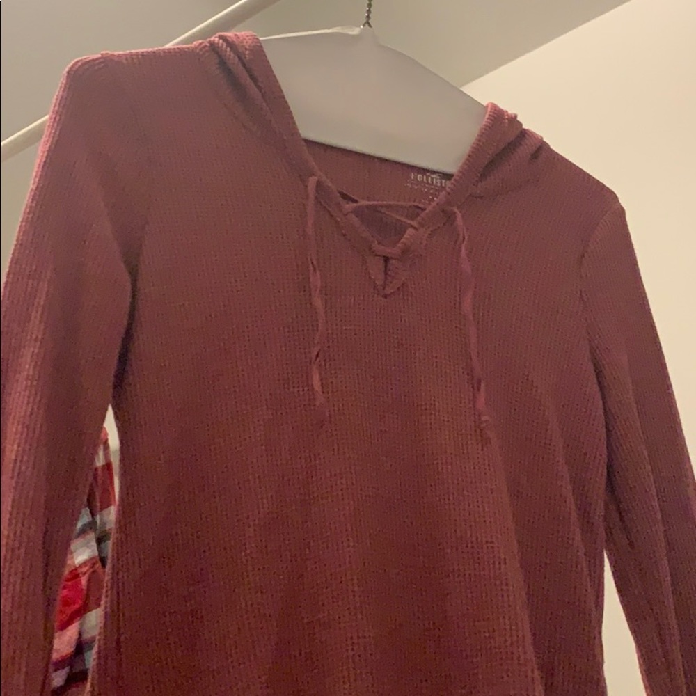 Hollister thin sweater! with a lace up neckline!